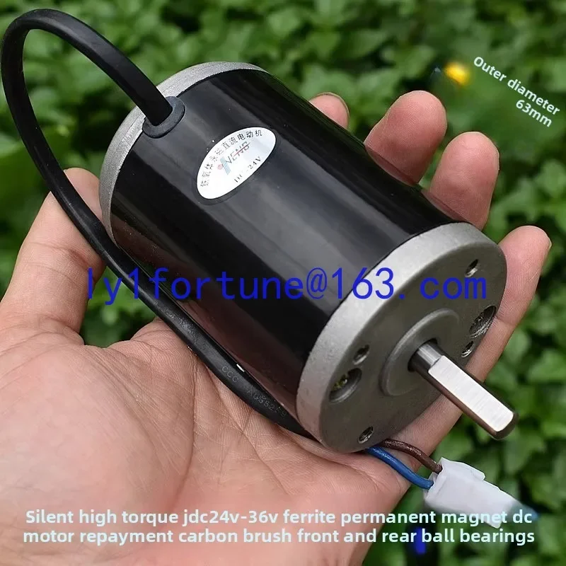 Silent high torque DC24V-36V ferrite permanent magnet DC motor, ball bearing, compensated carbon brush