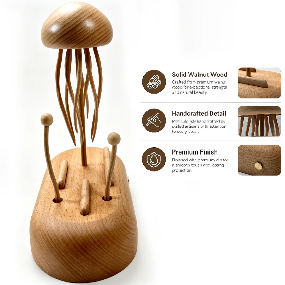 1PCS Handcrafted Wooden Jellyfish Automaton, Machinery Design Jellyfish Automata Sculpture, Creative Jelly Fish Desktop Ornament