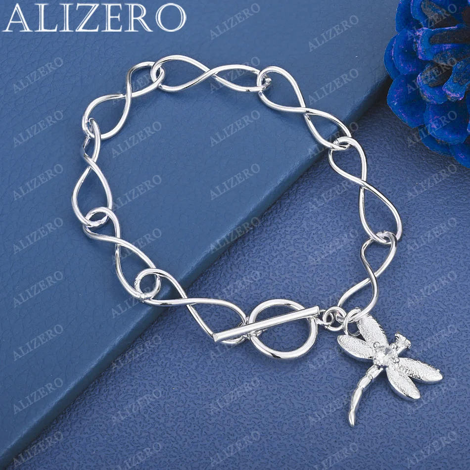 

ALIZERO 925 Sterling Silver Zircon Dragonfly Pendant Chain Bracelet For Women Fashion Jewelry Lively Party Accessories