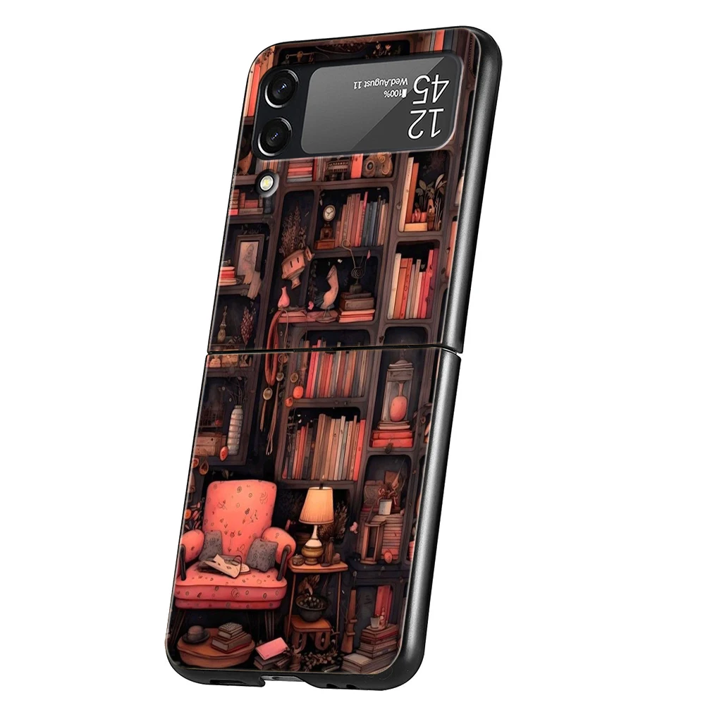 Read Books illustration Hard PC Phone Case For Samsung Galaxy Z Flip 6 5 4 Black Cover For Galaxy Z Flip 3 Foldable Shockproof – Detail 6