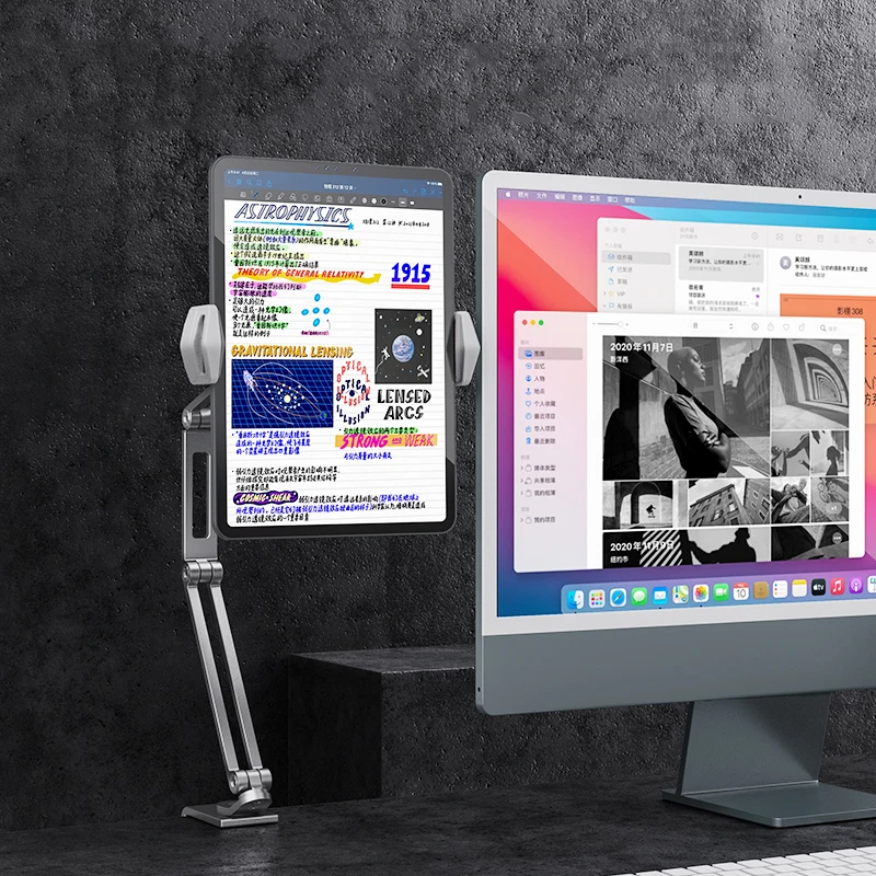 Soporte de aluminio para tableta, tres brazos, cualquier Ángel, ajustable, escritorio, cama, iPad Pro 12,9, Mini Xiaomi Mipad Lenovo