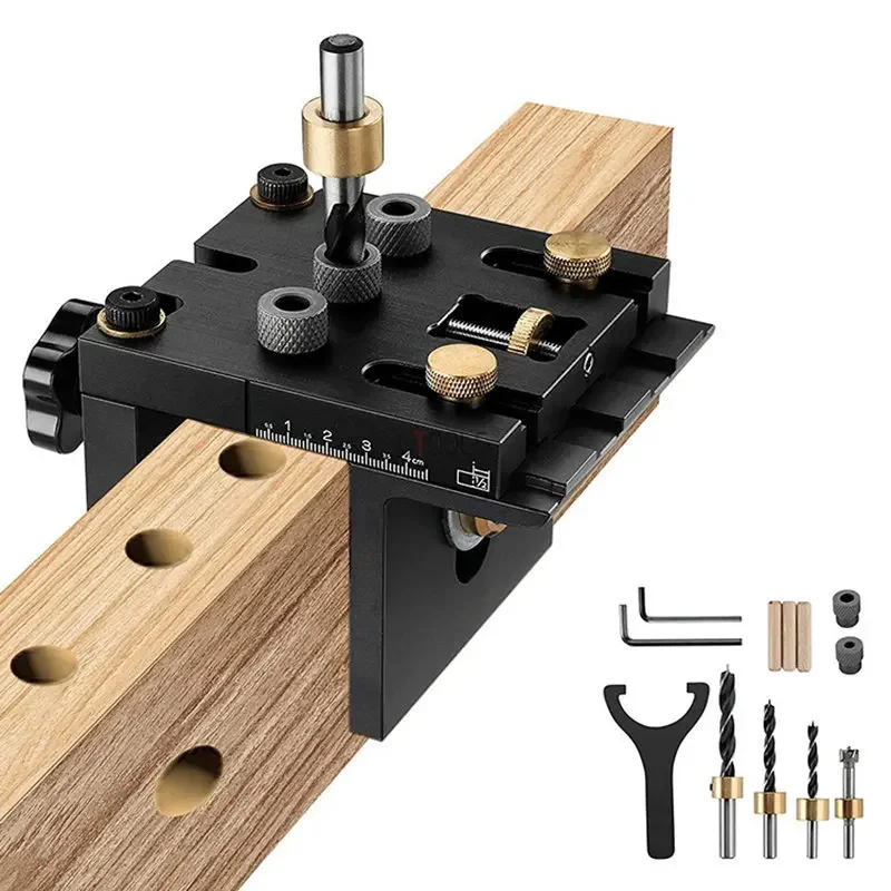 3 In 1 Kit di maschere per tasselli per la lavorazione del legno guida di perforazione regolabile localizzatore di perforatori foro tascabile Jig