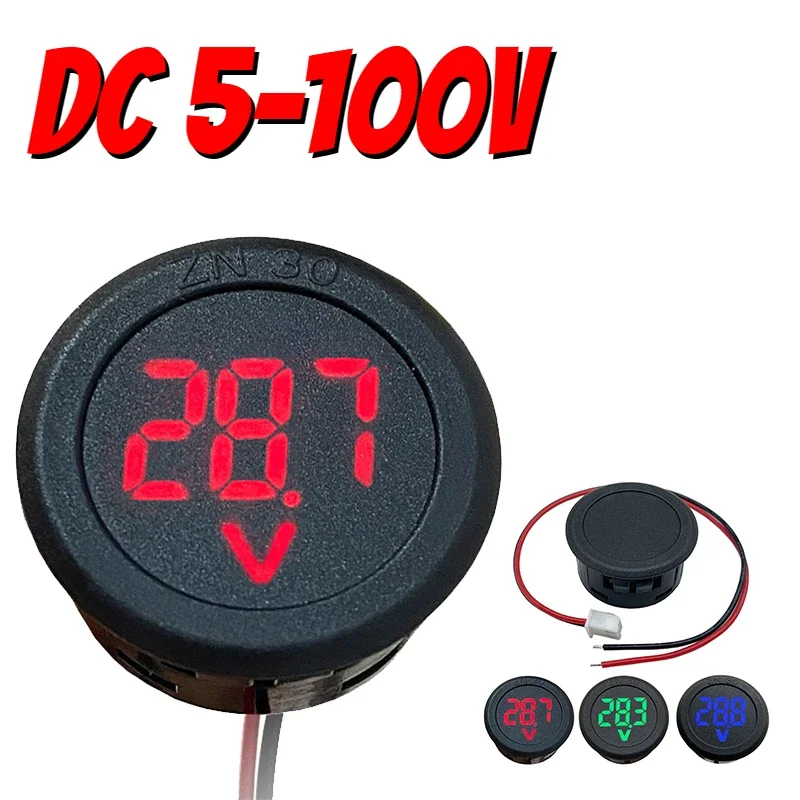 DC 5-100V Digital Voltmeter LED Digital Display Car Voltage Current Tester Monitor Round Two-wire Voltmeter Meter Volt Detector