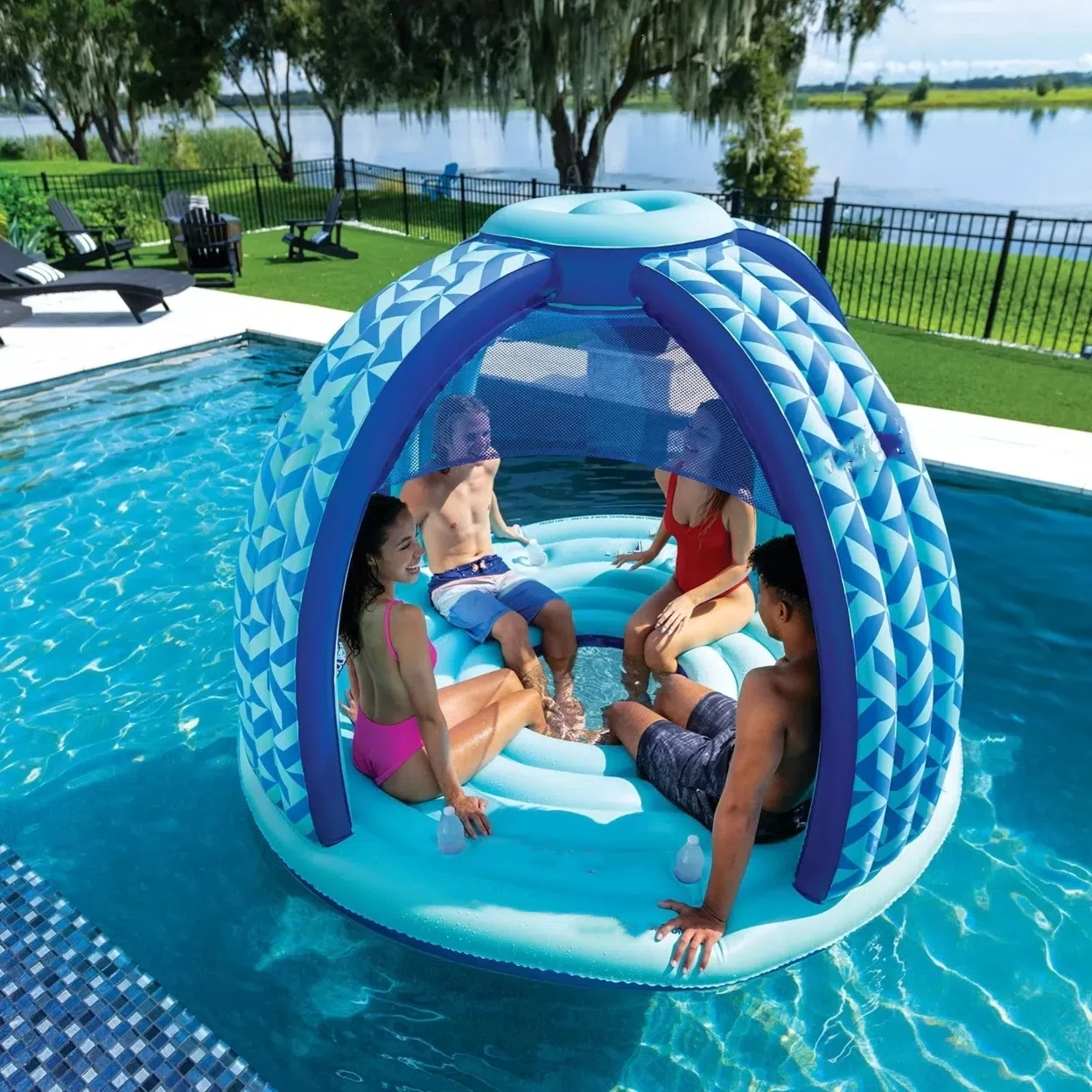 6-10 Person Commercial Floating Party Tent DWF Inflatable Water Island with Canopy Newly