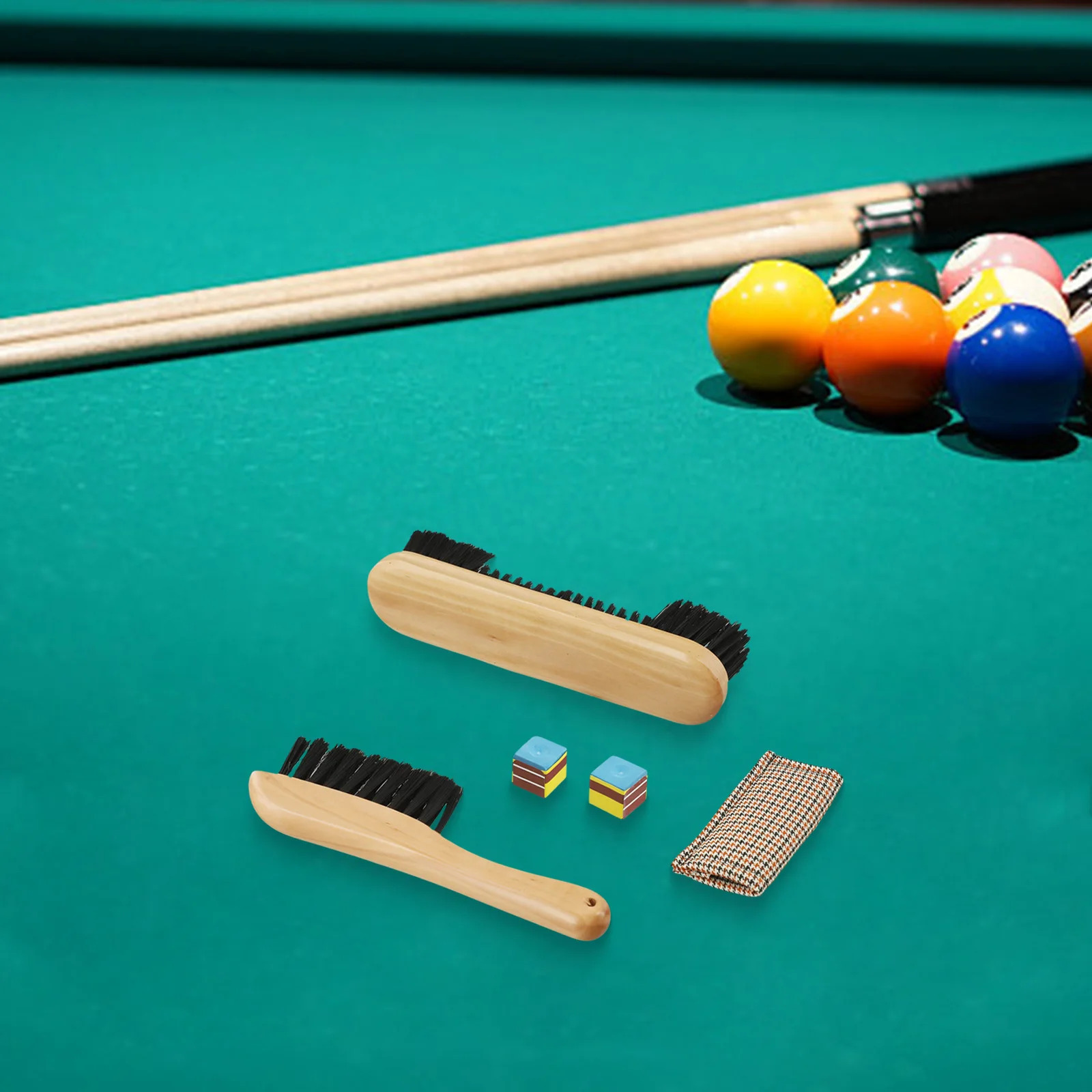 Pool Table Cleaning Kit with Wooden Brush Cloth and Billiard Cue Chalks Essential Accessories for Game Maintenance