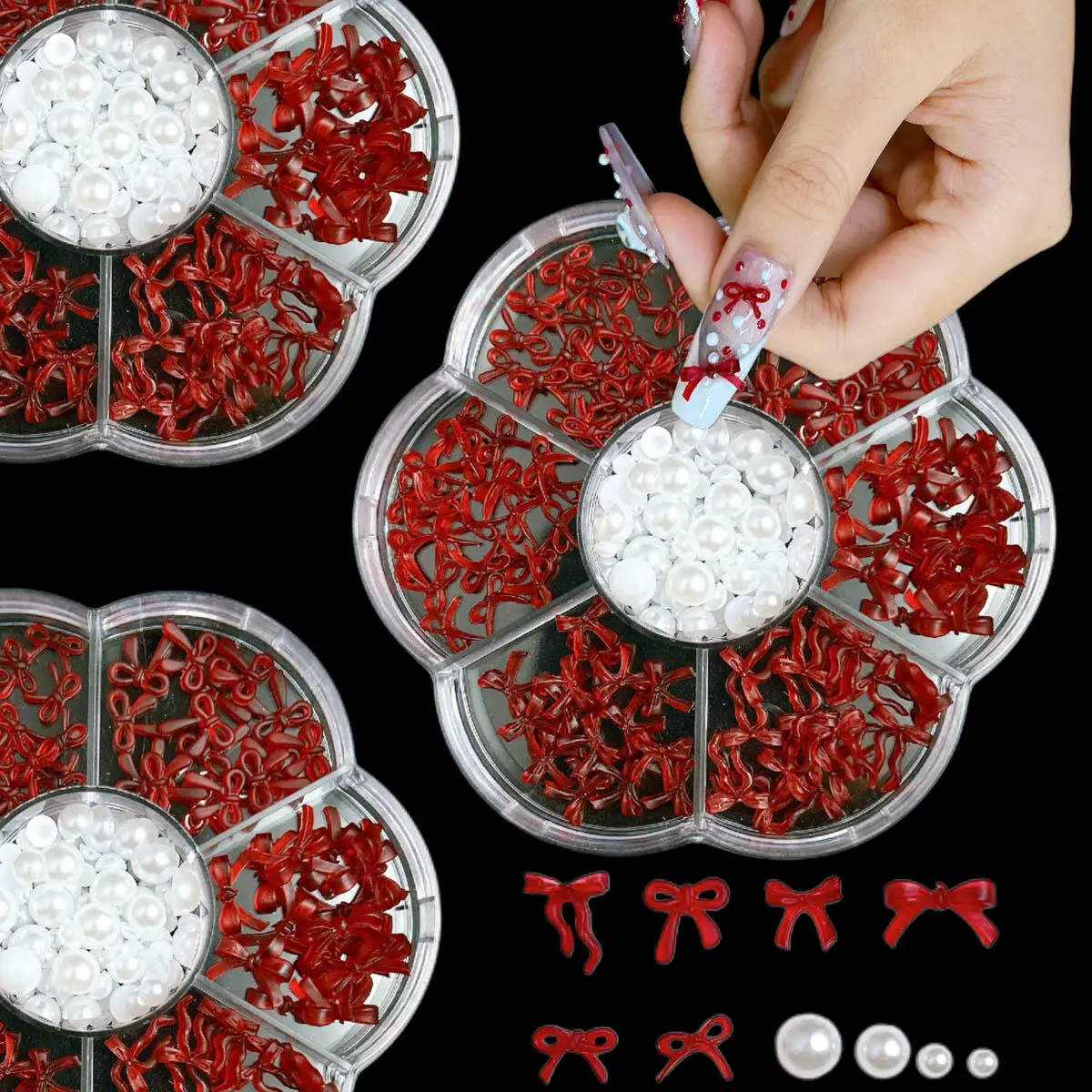 

1 Box Of Multi Style Dark Red Mini Resin Bow Nail Charms Size Pearl Mixed Handmade Nail Art Decoration Manicure DIY Accessories