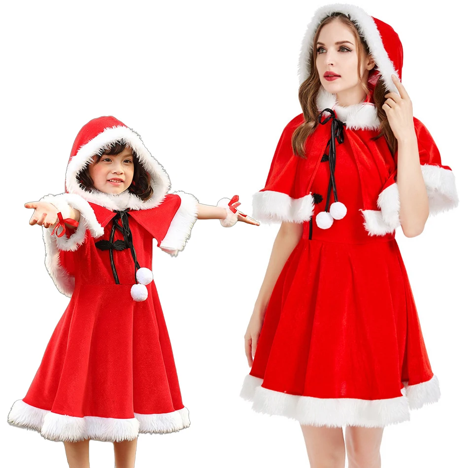 

Рождественские наряды для девочек в китайском стиле, красное праздничное платье в стиле ретро, комплект с шалями, новогодние рождественские тематические вечерние очаровательные костюмы для родителей и детей