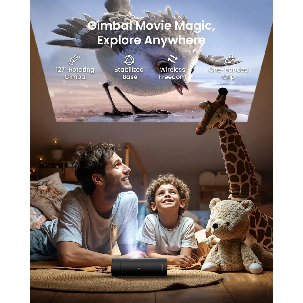 جهاز عرض Gimbal دوار جديد للزجاجة، بطارية 4.5 ساعة، جهاز عرض خارجي ذكي ومحمول، 1080P FHD، 420 لومن ISO