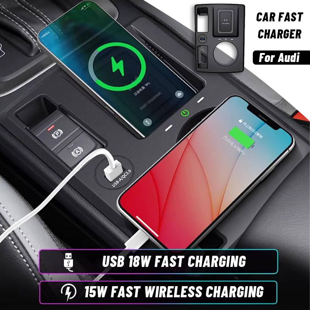 

15W Car Wireless Charger For Audi Q3 Q3L 2019-2023 Fast Charging Pad Mobile Phone Holder Quick Charge Accessories Trim Interior