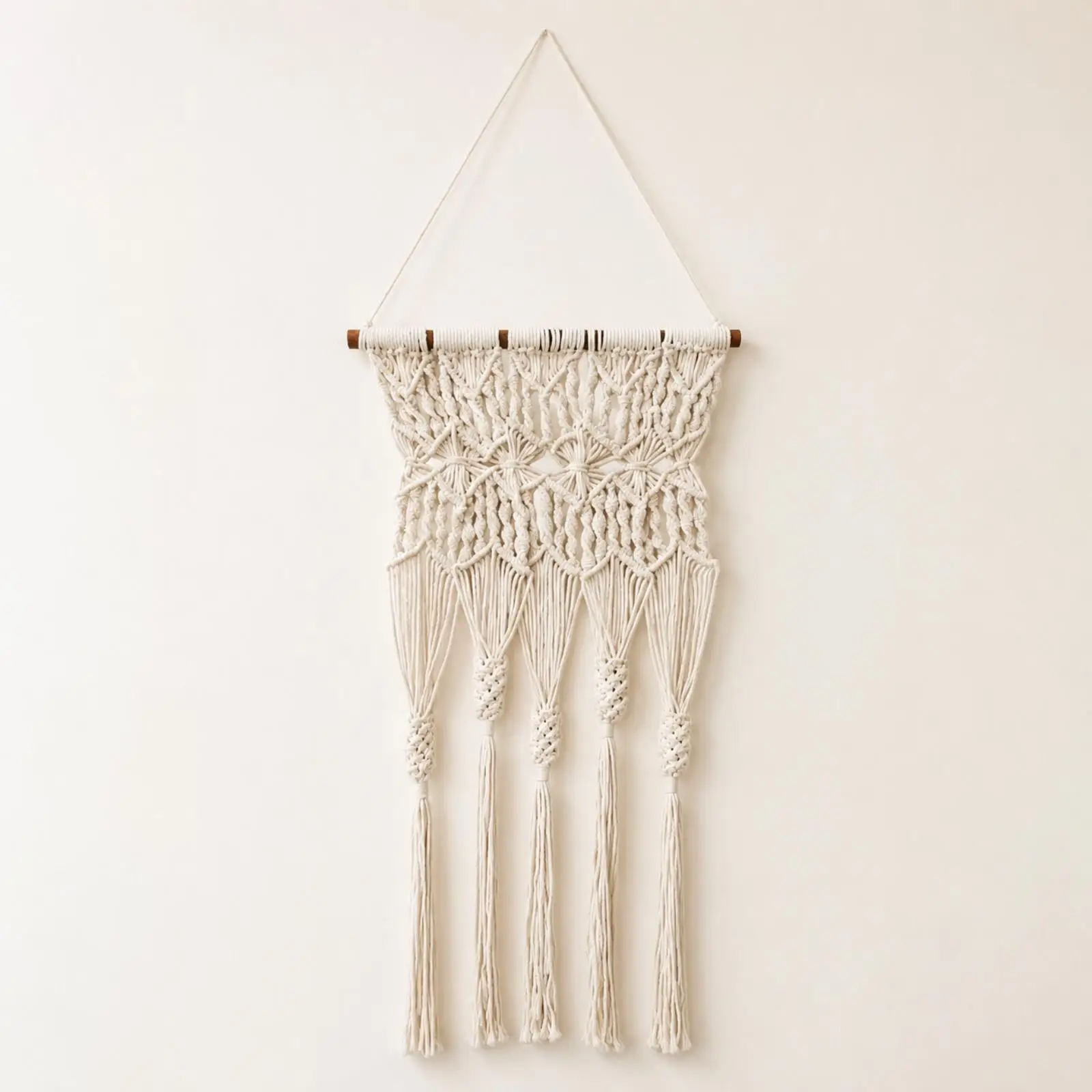 Macramé Wall Art with Wooden Rod Bohemian Macramé Wall Hanging Boho Woven Tapestry Artisan-Made Handmade for Living Room