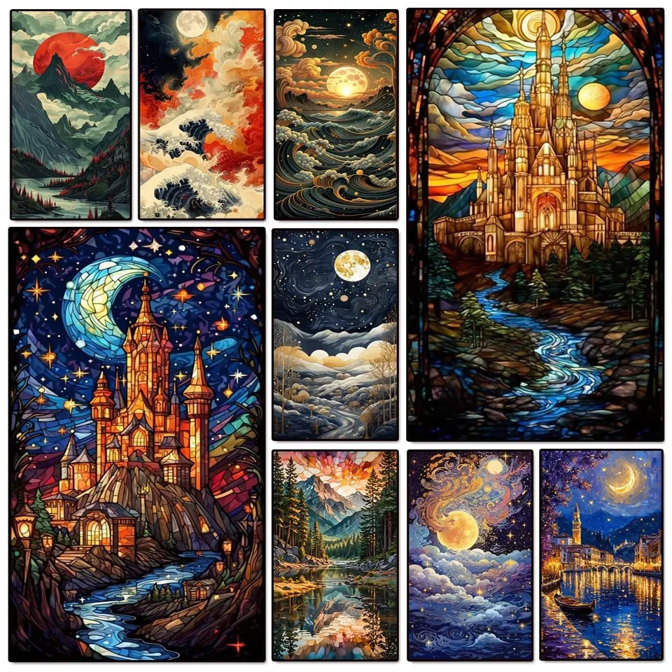 

5D Diy Diamond Painting Large Size Moon Castle mosaic Art Picture Embroidery Cross Stitch Abstract Landscape modern Wall Decor