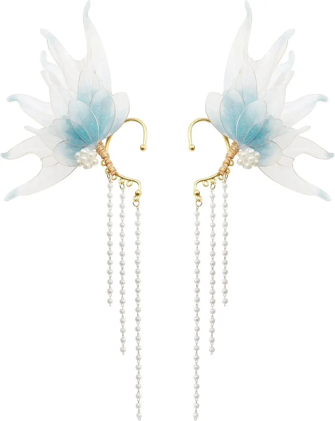 

Stunning Mermaid Elf Ear Cuffs with Pearl Tassel, Non Piercing Elven Wrap Clip on Earring for Anime