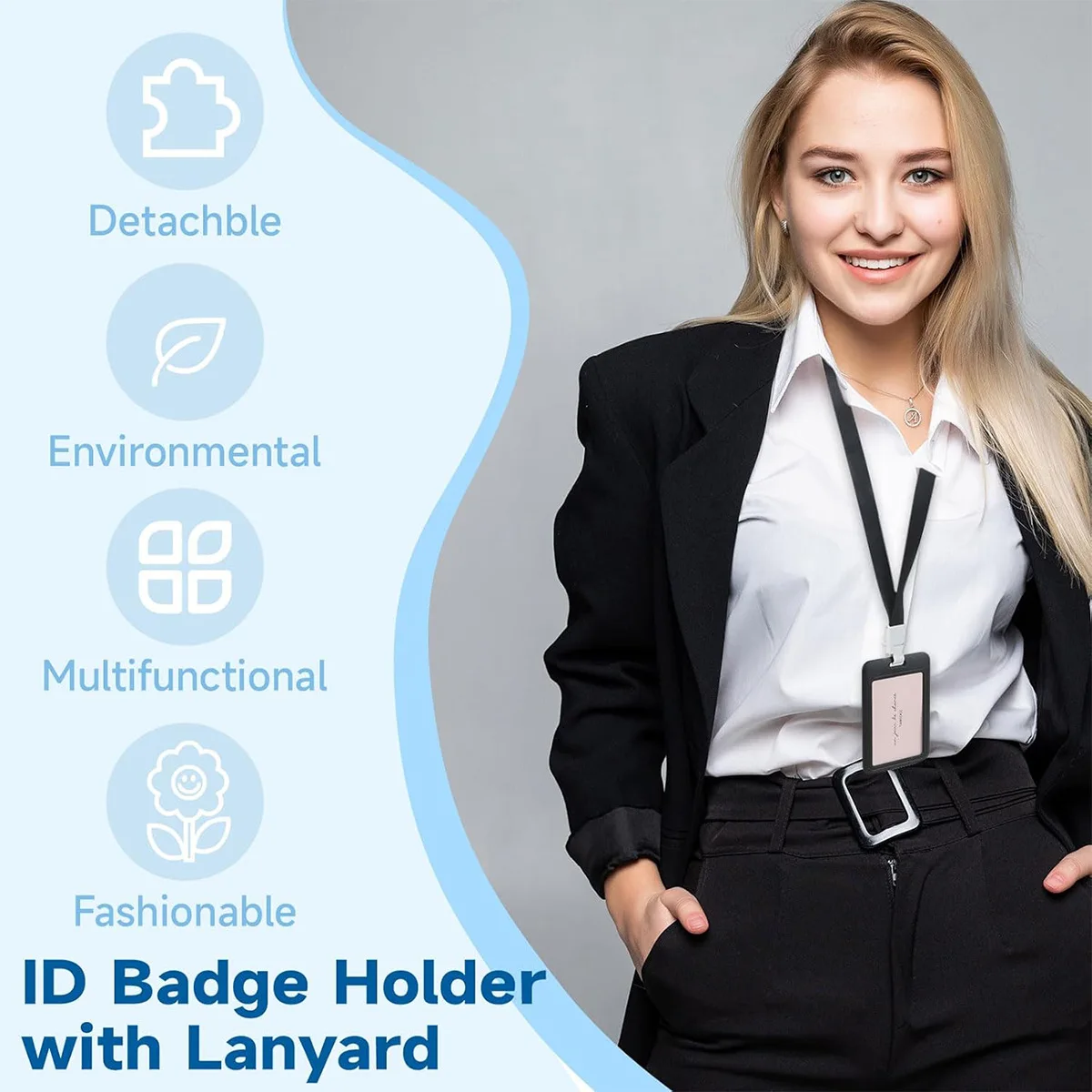 1 قطعة شارة بلاستيكية حامل شارة الموظف مزدوج الوجهين شفافة حامل بطاقة قابل للسحب مكتب الموظفين شارة حامل #6