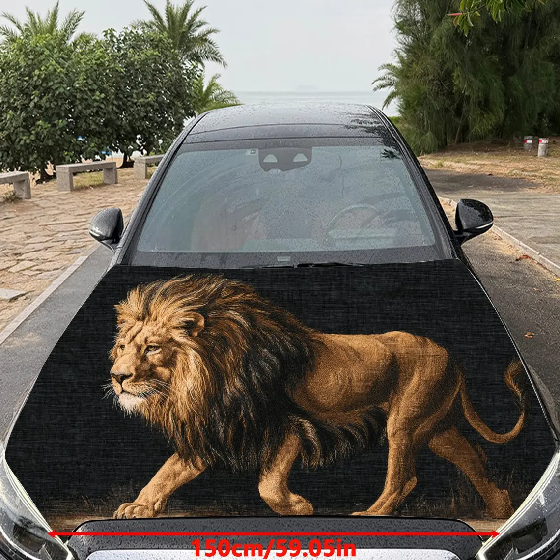 Car Decal Lion with Dynamic Posture Textured Motif in Artistic Wildlife-Commanding Style - Bold Terrestrial Dominant Fantasy Aes