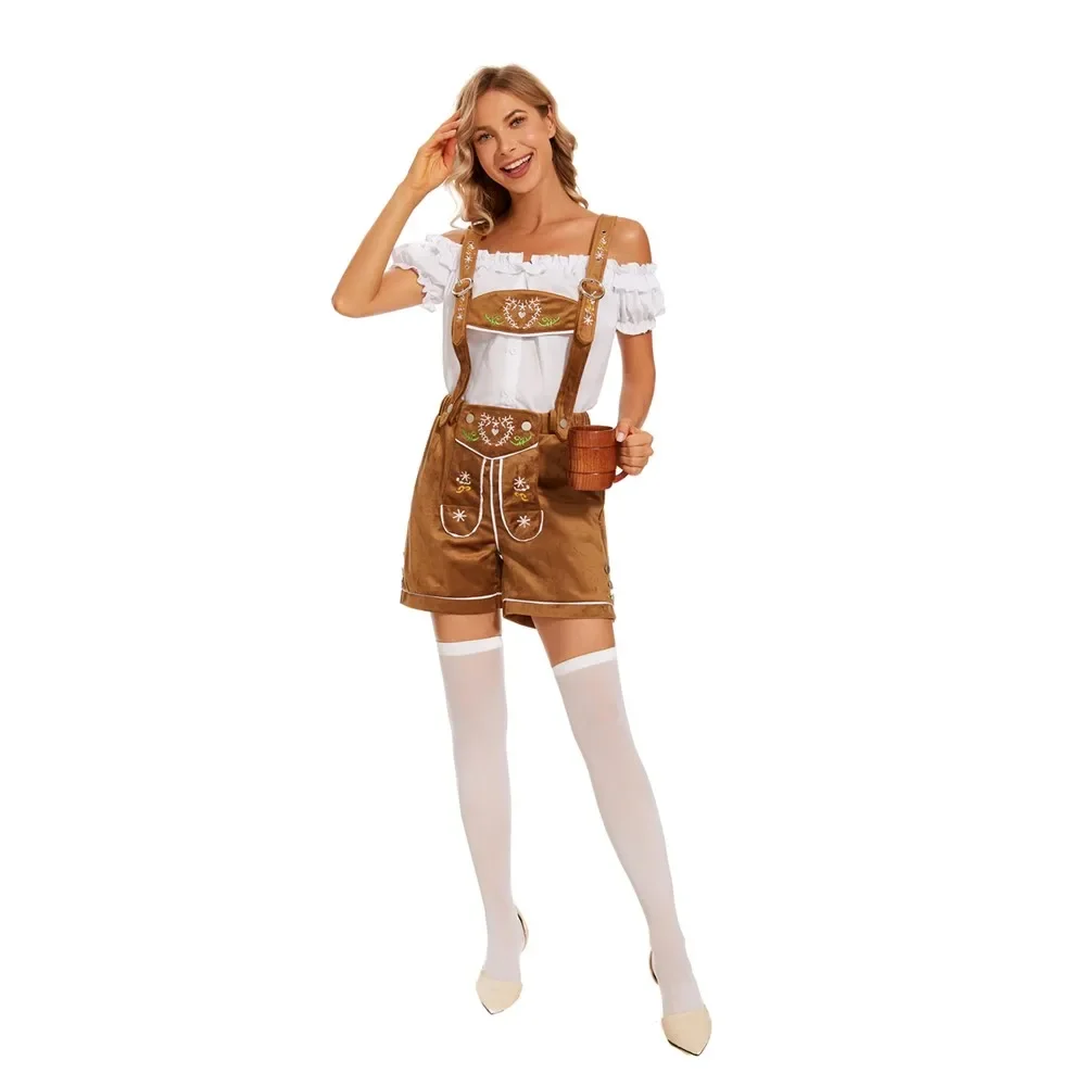 

Womens Traditional Germany Oktoberfest Beer Girl Lederhosen Suspenders Cosplay Costume Halloween Bavarian Beer Wench Maid Dirndl