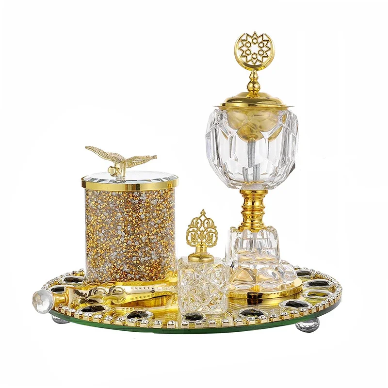 Crystal Incense Burner Fragrance Pot Tray Set of Four Electroplated Incense Burner Arabian Incense Burner