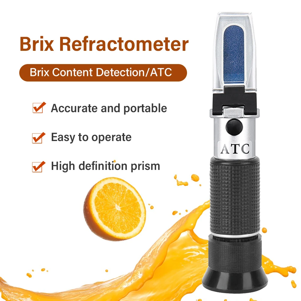 Refraktometer YIERYI Brix 0-20% ATC Genggam untuk Jus, Bir, Anggur, Pengukur Gula Portabel untuk Buah, Jem, Dessert, Produk Susu
