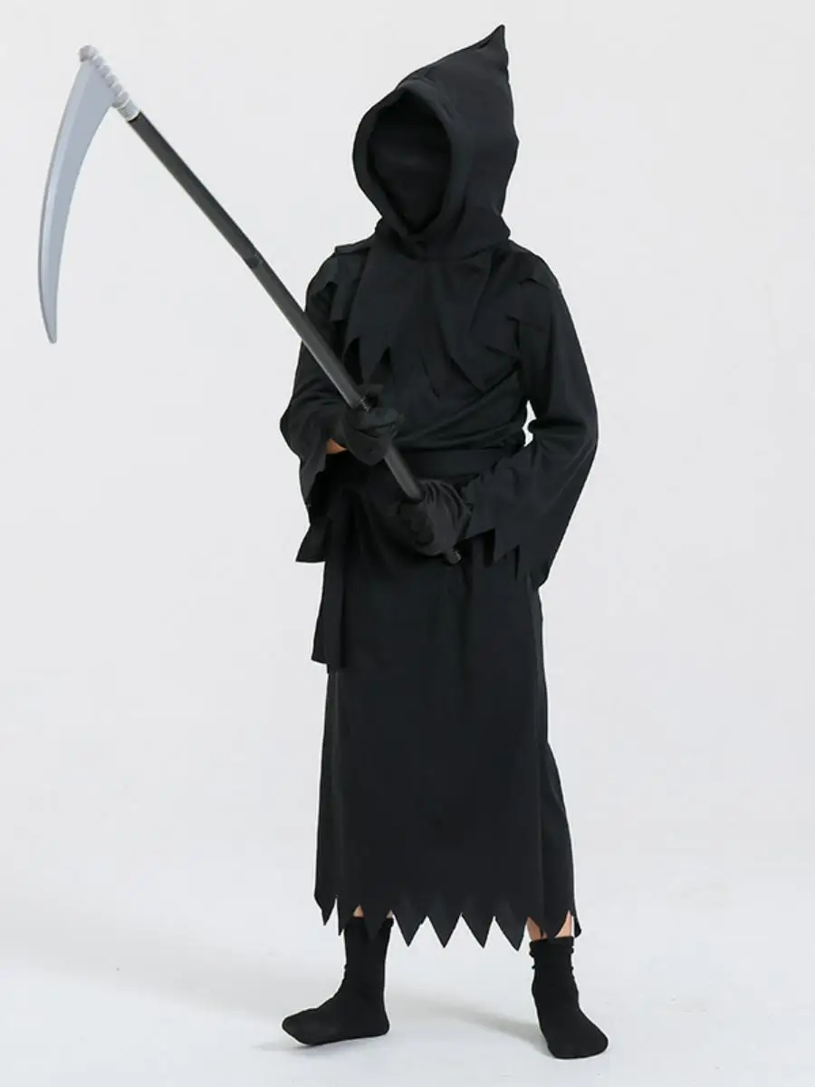 子供用ローブンコスチューム死神衣装コスプレ光るメガネステージパフォーマンス服ポリエステル素材