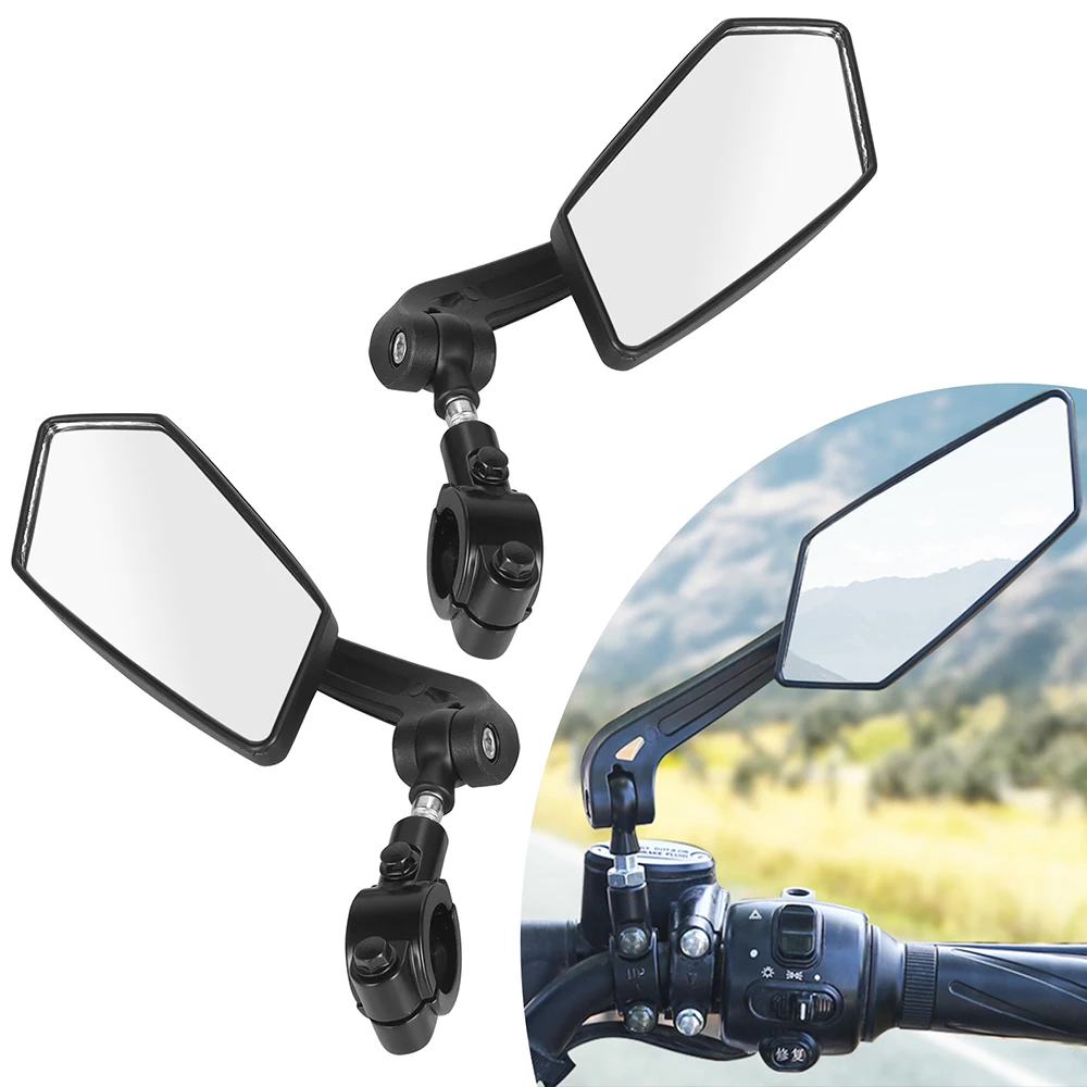 Motorcycle Rear View Mirror Cycling Clear Wide Range Back Sight Rearview Reflector Mirrors with M8 Handlebar Bracket Adapter