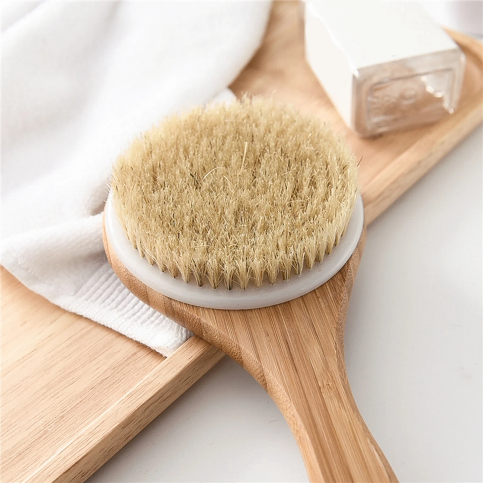 Dry Brushing Body Brush Bamboo Long Handle Back Scrubber Natural Bristles Exfoliating Shower Brush for Smooth Skin at Home