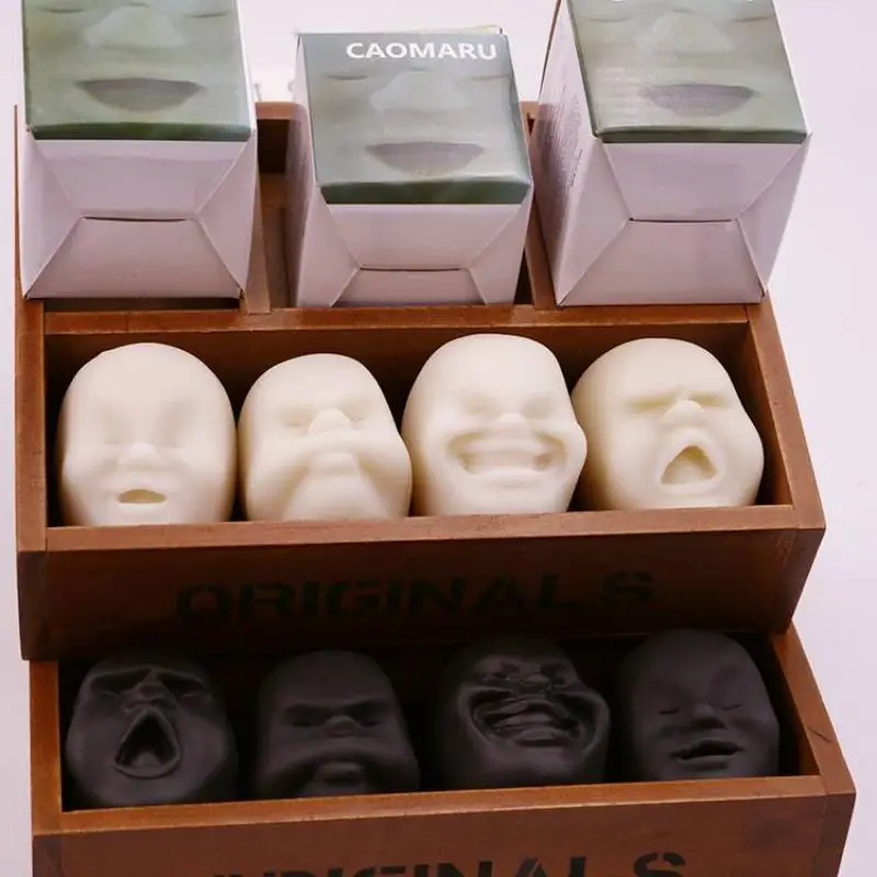 Stress and anxiety relief, black soft candy, fun facial emotions, squeezing ball, relaxing toy, children, adults, autism