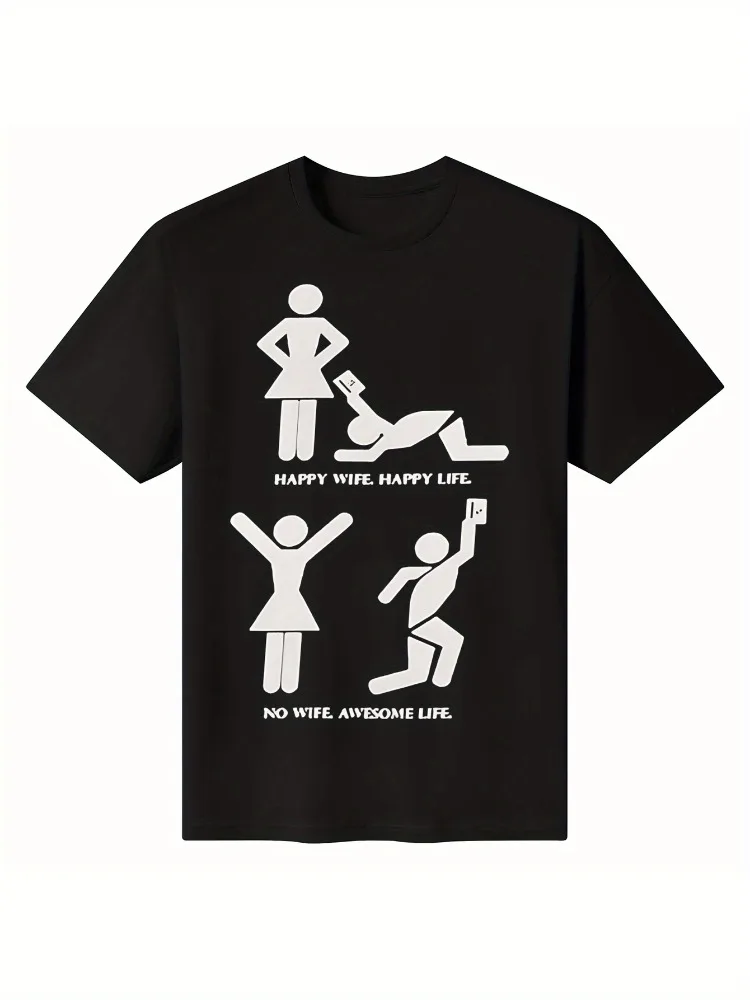 Camiseta Unisex Happy Woman Beautiful Life Y2K, camiseta informal con estampado gráfico satírico divertido, ropa diaria, regalo a juego para parejas