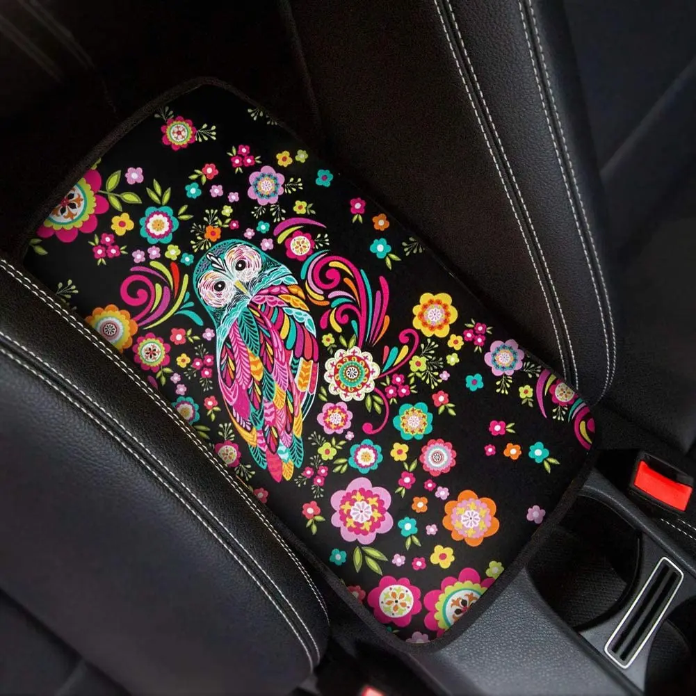 

Flower Owl Auto Center Console Armrest Cover Sunflower Pattern Universal Fit Soft Comfort Center Console Armrest Cushion for Car