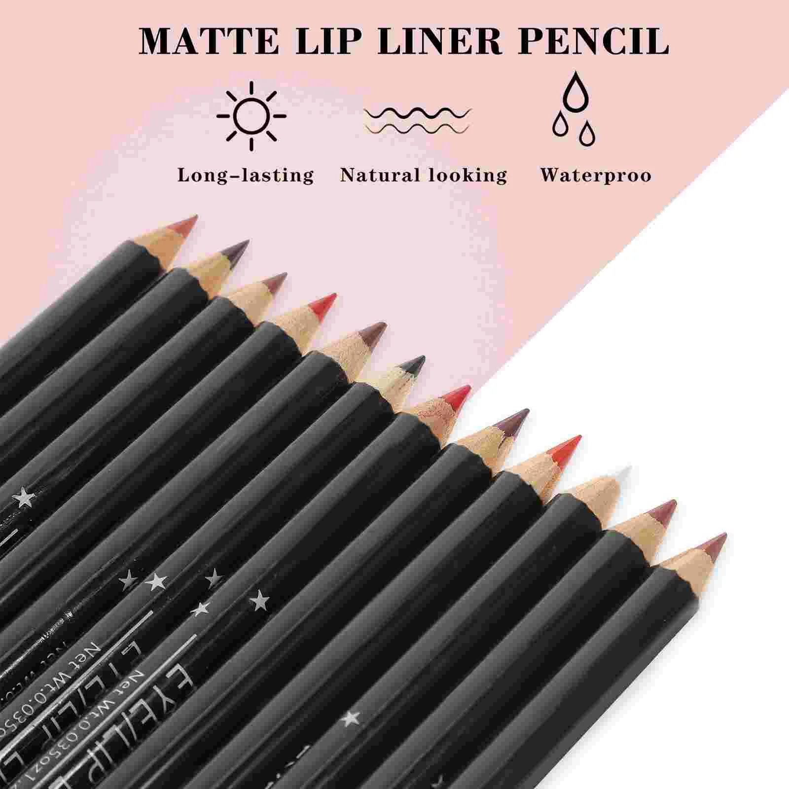 12 Pcs Water Proof Lip Sticks Liner Cold Brew Bamboo Black Eyeliner Women Pencil