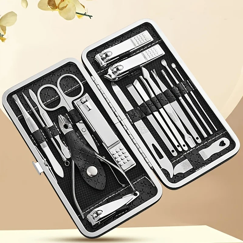Nail Clipper Set of 19 Pieces Large Size Dead Skin Pliers Diagonal to Remove Dead Skin Small Eyebrow Clipper Leather Home