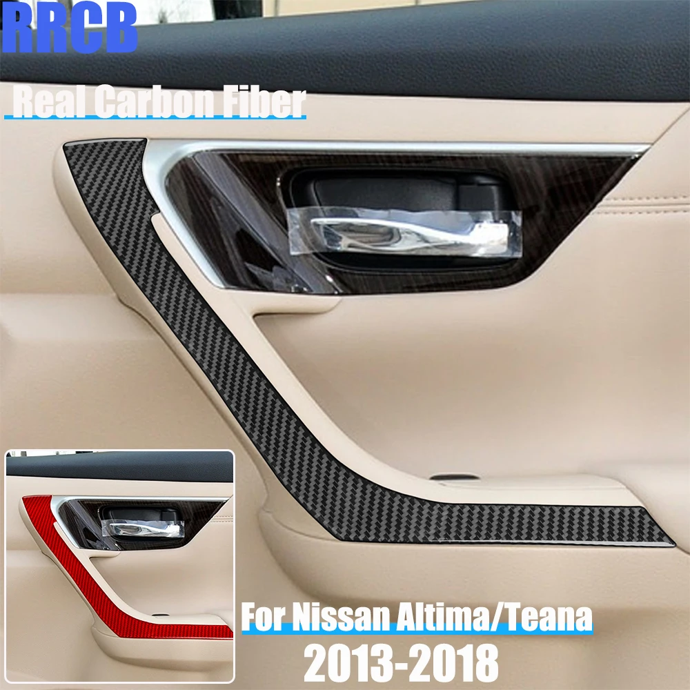 Real Carbon Fiber Car Accessories Front Door Armrest Soft Cover Sticker For Nissan Altima/Teana L33 2013 2014 2015 2016 2017 18