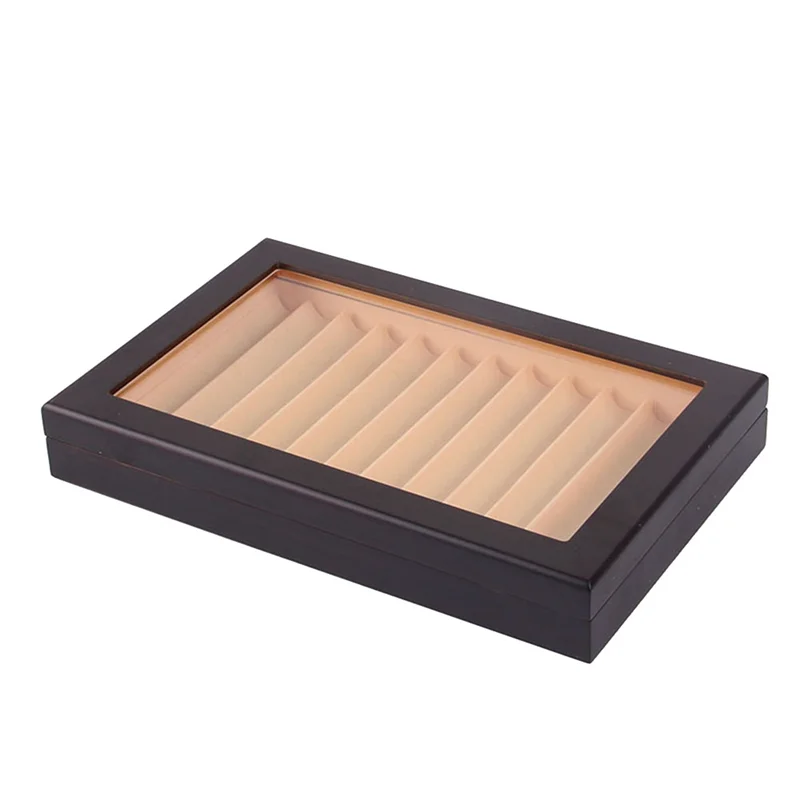 

2X 12 Grid Wooden Pen Display Case Storage Luxury Fountain Case Transparent Window Pen Box-Collection Organizer Ebony