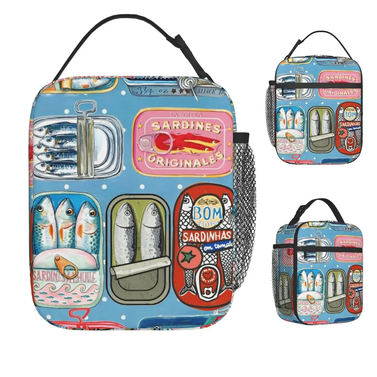 

Sardines Ocean Colored Lunch Bag Funny Lunch Box For Women Picnic Portable Insulated Cooler Bag Designer Thermal Lunch Bags