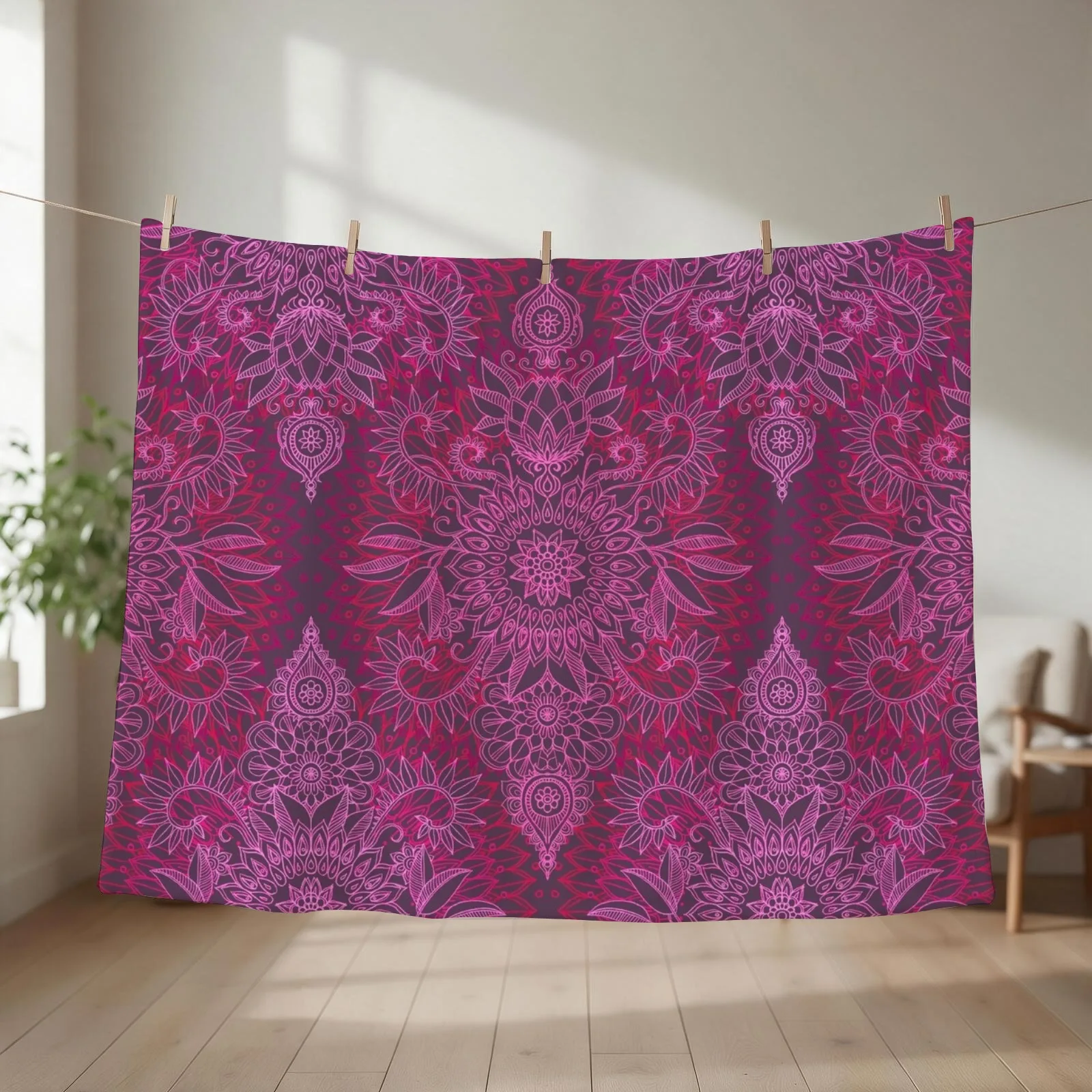 Magenta, Pink & Coral Protea Doodle Pattern Throw Blanket couch cozy soft plush fuzzy picnic outdoor blanket