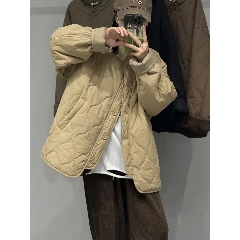 2023 Women\'s Winter Parka Coat Korean Version Retro Loose Casual Ladies Outerwear Fashion Comfortable Round Neck Female Jacket