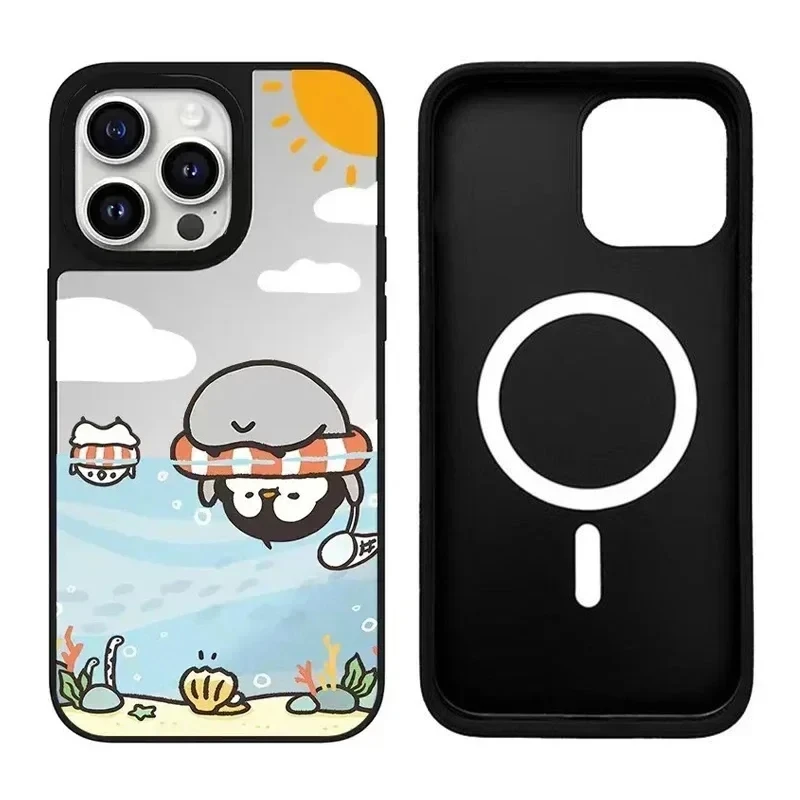 

Cute Penguin iPhone 11 12 13 14 15 Pro Max Mirror Surface MagSafe Case Cover Shell