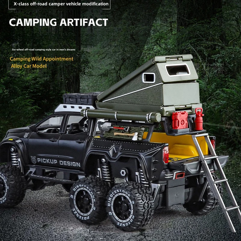 Diecast 1:28 Benz X-CLASS Off Road Alloy Camping Car Model Children Boy Toy Vehicle Sound Light Miniature Voiture Home Decor