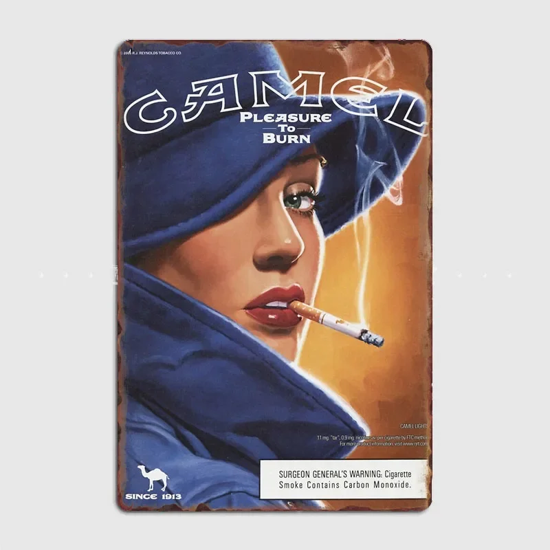 （2D Tin painting）Vintage Camel Pinup Ad Metal Sign Mural Painting Cinema Living Room Decor Cinema Funny Tin Sign Posters