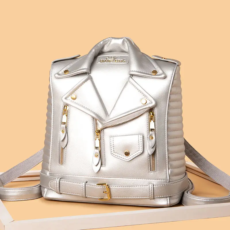 Veste de style moto à revers personnalisée avec rivets de mode européenne/américaine avec design extérieur, sac à bandoulière simple