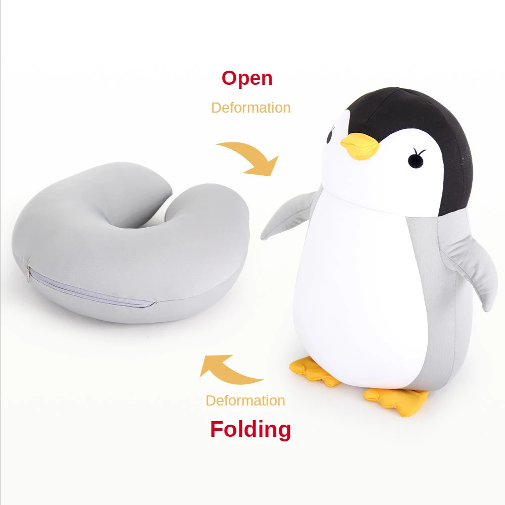 Deformable U-shape Travel Pillows Airplane Penguins Cushion Plush Toy Neck Pillow Car Office Nap Headrest 2-in-1 neck pillow