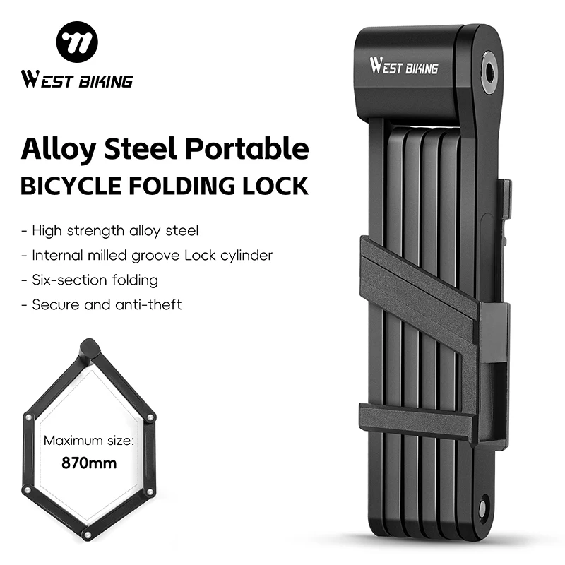 

WEST BIKING Bike Foldable Lock Anti-theft Electric E-Bike Chain Padlock Motorcycle Safety Portable Locks Bicycle Accessories