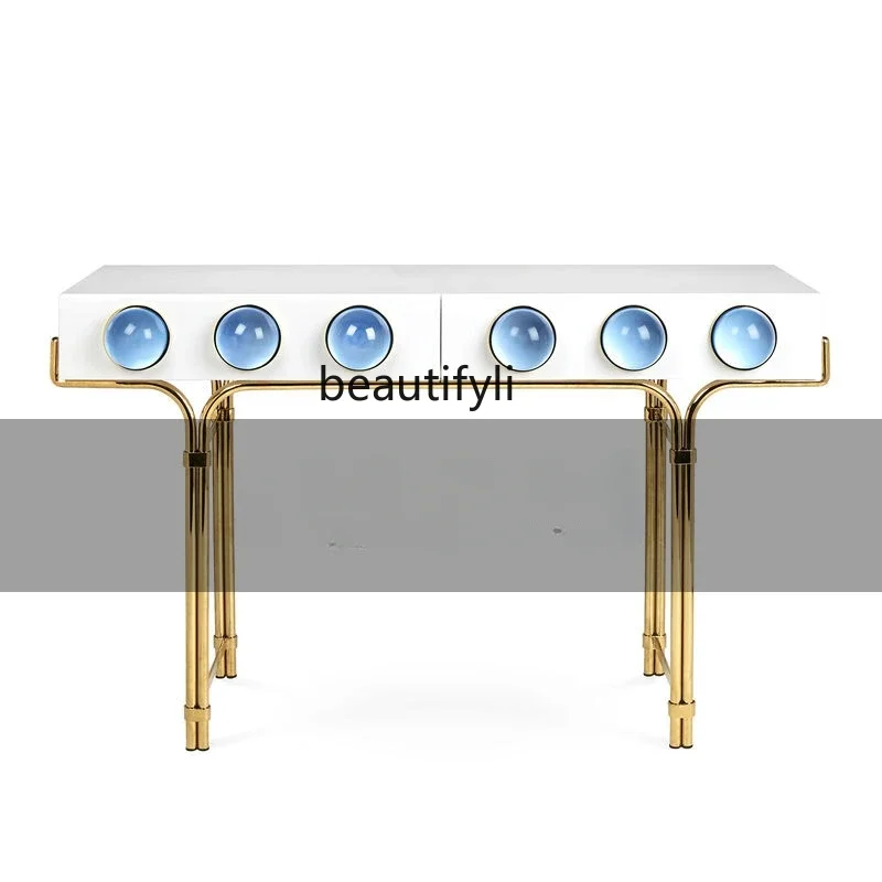 xx1Acrylic Blue Glass Bead Metal Storage Rack Hallway Side Cabinet Modern Light Luxury Simple Furniture