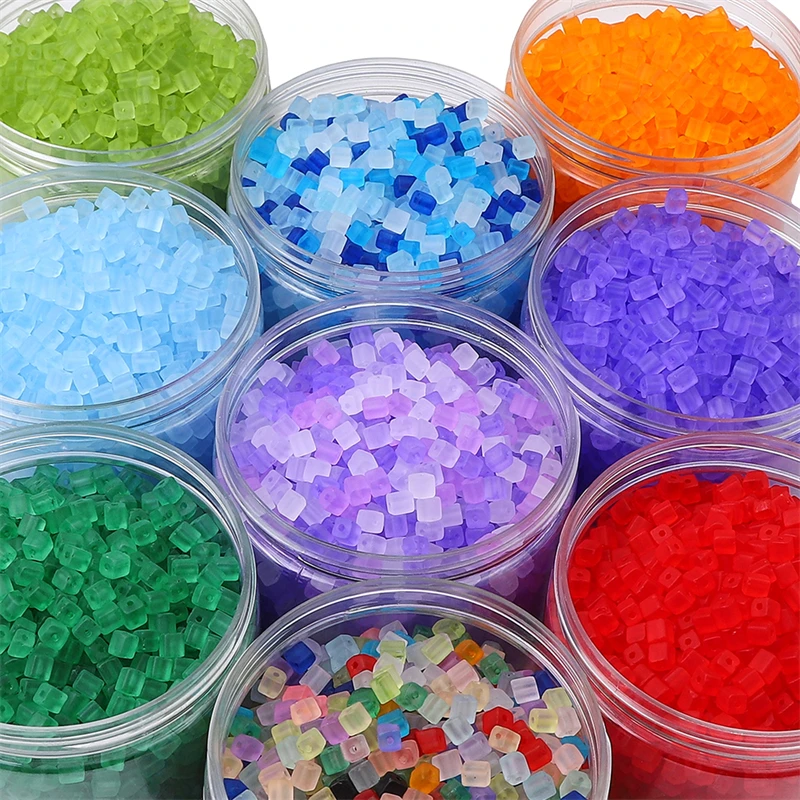 50pcs 5x5mm Matte Glass Cube Square Beads Colorful Seed Beads 1mm Hole for DIY Bracelet Necklace Jewelry Making Accessories