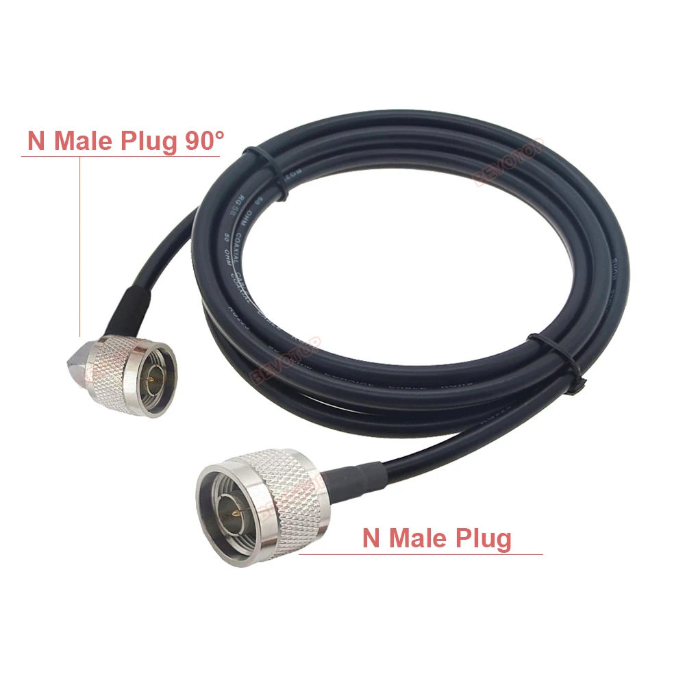 BEVOTOP N Male to N Male Right Angle 90° Plug Connector RG58 Cable Extension Adapter 50 Ohm RG-58 RF Coaxial Jumper Pigtail