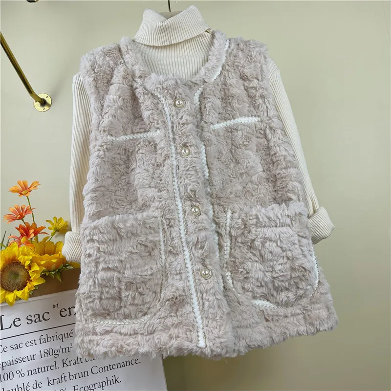 Lam Bont Vest Vest Vrouwen Jas Lente Herfst 2023 Bont-Geïntegreerde Vest Vrouwelijke Bovenkleding Losse Mouwloos Vest Jas