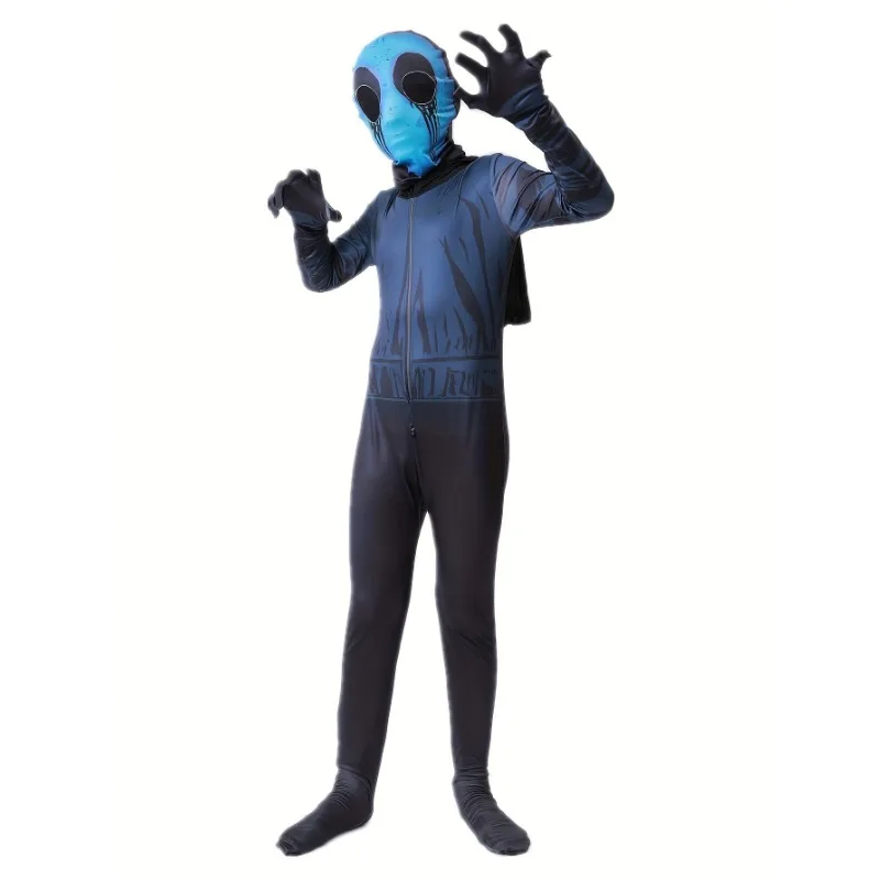 3-12y Jungen beängstigend Sensenmann Skelett Kleidung mit Voll maske und Kapuze, Horror Party Overall Outfit für Halloween