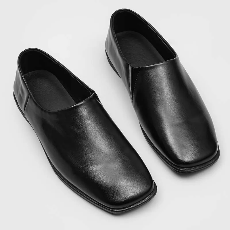 Extremely Simple Style Square Toe Men Light Luxury Business Commuting Loafers Soft Top Flat Bottom Breathable Lazy Shoes