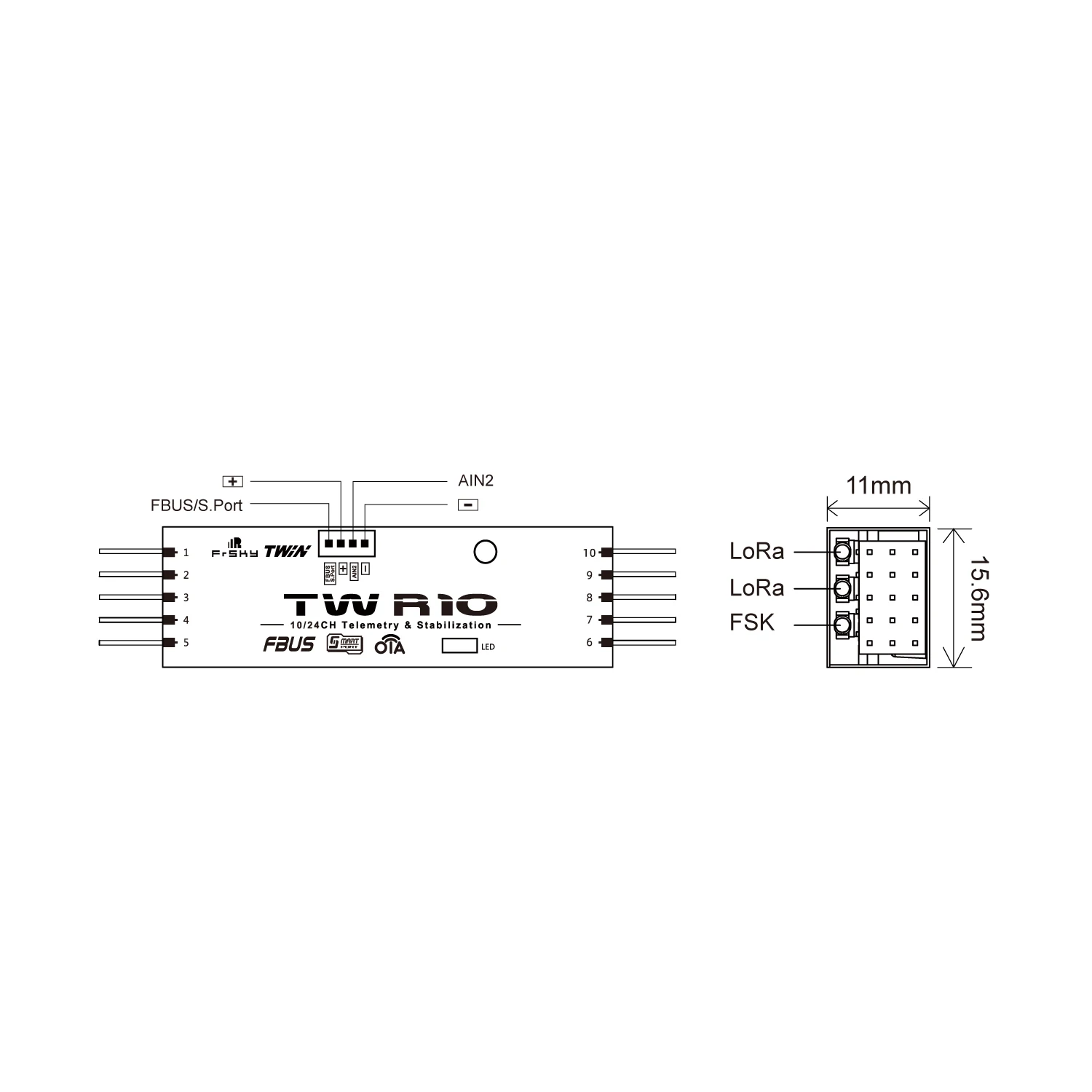 Frsky-tw r10レシーバー、同時動作デュアル、2.4g twモード