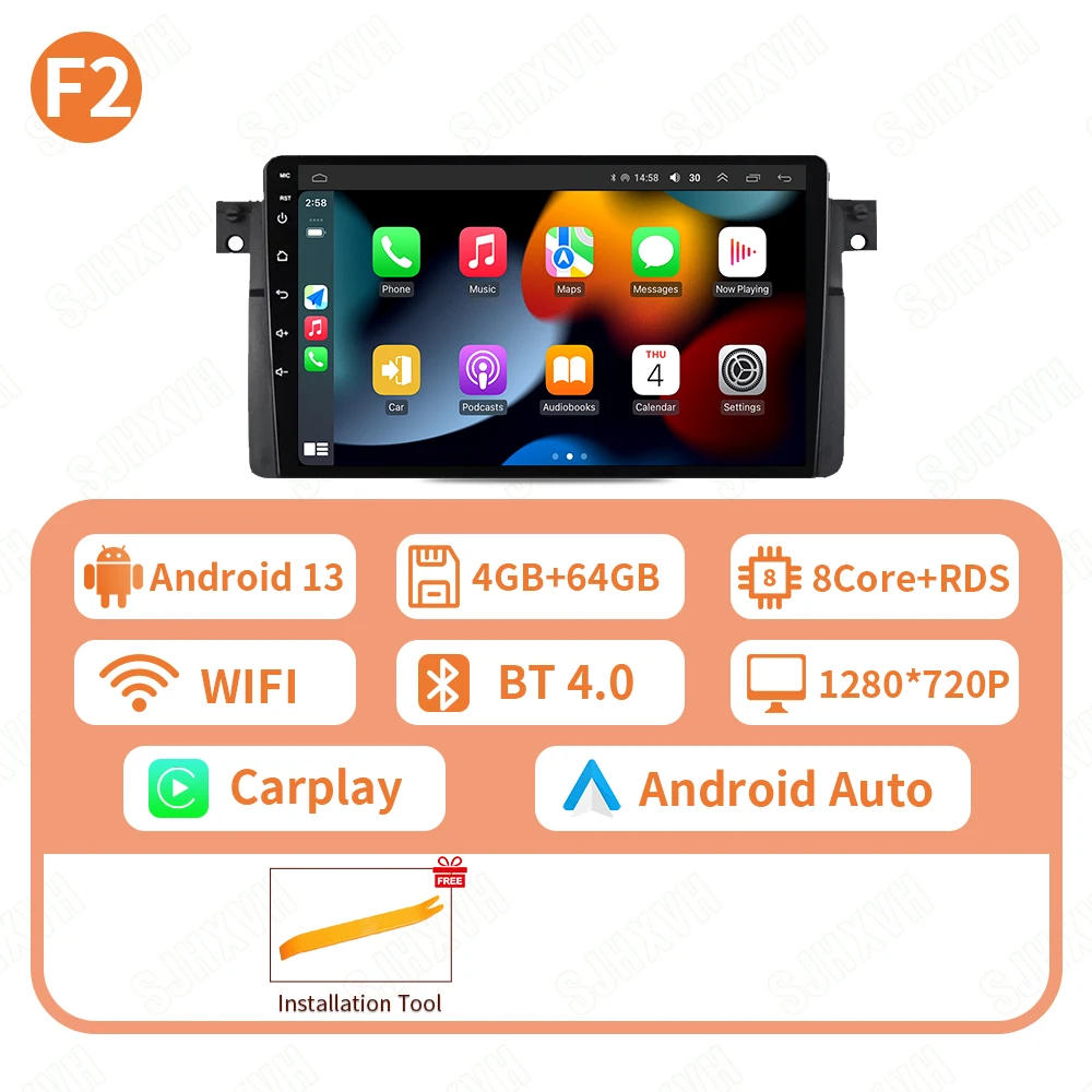 Android 16 9 ''Draadloze Carplay Autoradio Stereo Multimedia Speler voor BMW E46 M3 318 320 325 330 335 1998-2006 Auto Speler