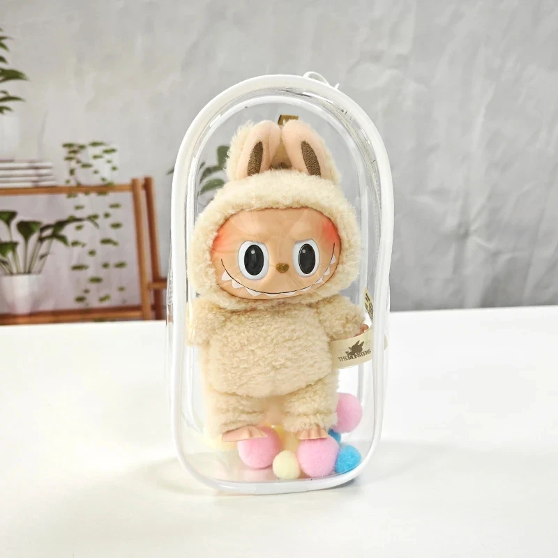 Przezroczysta torba zewnętrzna na 18cm pluszowe lalki z kreskówek zabawki przezroczyste Mini etui Kawaii na brelok do kluczy lalki Anime futerał do przechowywania figurek