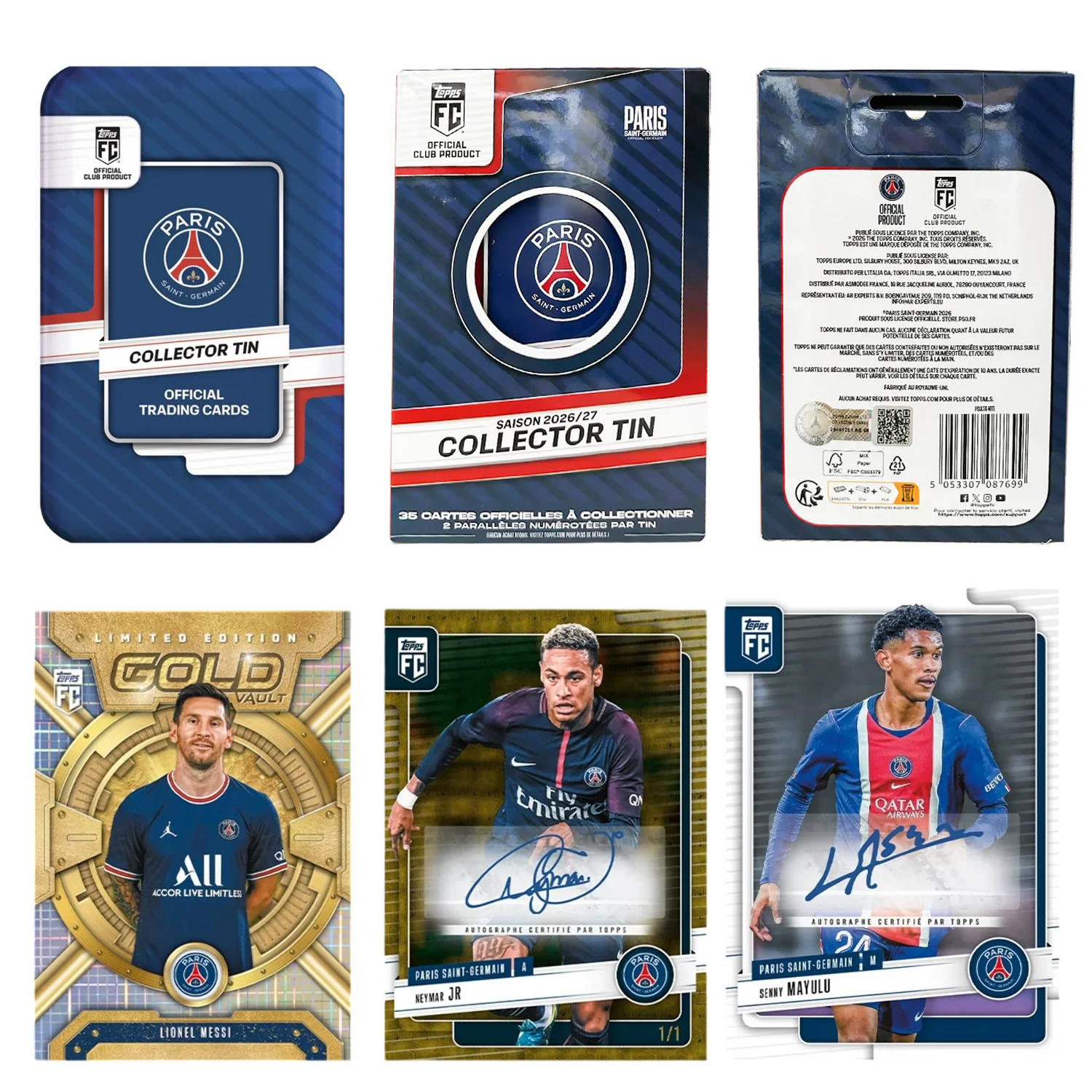 2026-27 Topps Paris Saint-Germain Collector tin Official Trading Card Messi Neymar Football Collectible Star Player Card Boxes